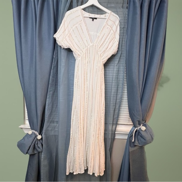 Goddess Vibes Ivory Gold Striped Dolman Sleeve Maxi Dress - Picture 6 of 9